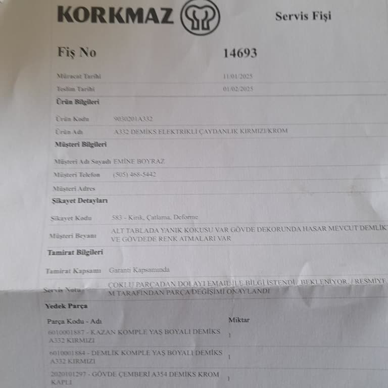 Korkmaz Çaydanlıkta Güvenlik Sorunu Ve Yetersiz Servis