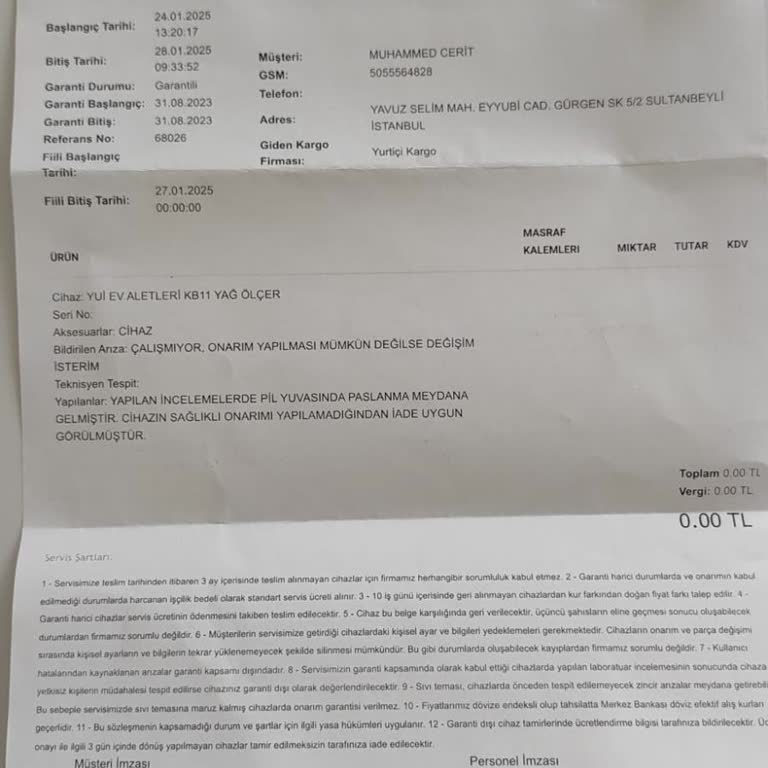 Garanti Kapsamındaki Ürünün Hatalı İşlemi Ve Kargo Ücreti İadesi Talebi