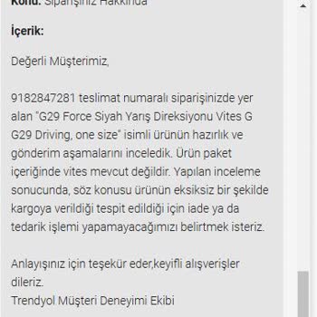 Eksik Ürün Teslimatı Ve İletişim Sorunları