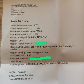 EasyCep Mağazasından İade Edilmeyen Ücret Ve Müşteri Hizmetleri Sorunu