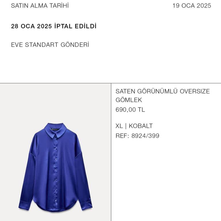 Zara'nın Sipariş İptali Mağduriyeti