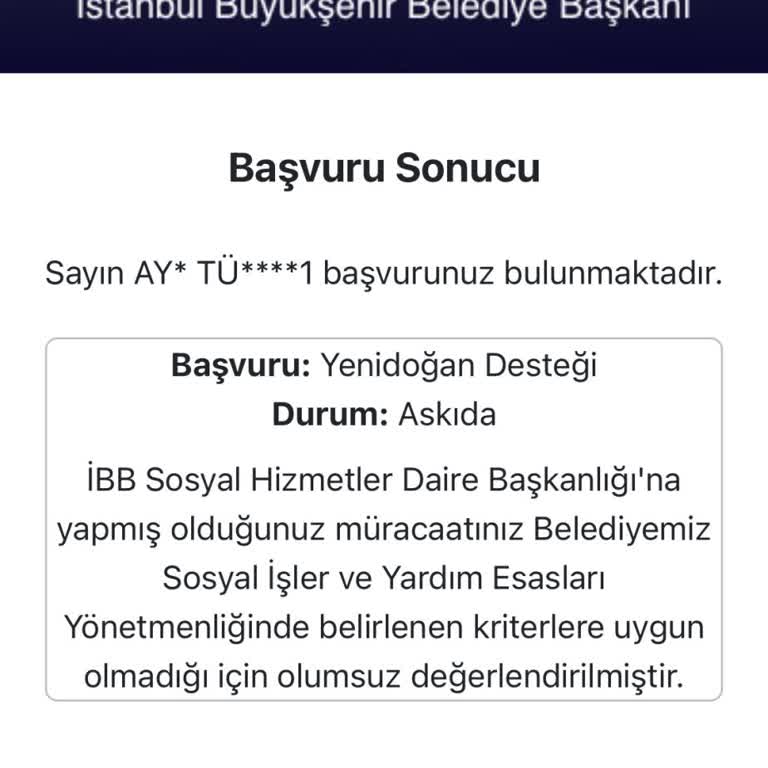 İstanbul Büyükşehir Belediyesi Yeni Doğan Destek Paketi Başvurumun Haksız Reddedilmesi!