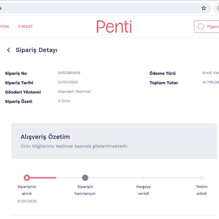 Penti Online Sipariş Gecikmesi Ve Memnuniyetsizlik