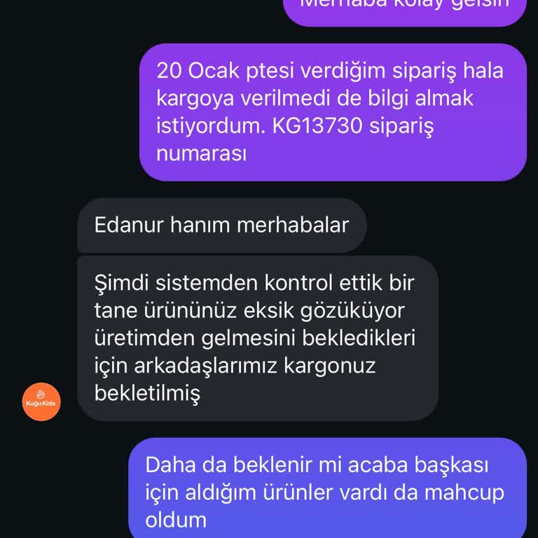 Kuğukids'ten Teslim Edilmeyen Sipariş Ve İptal Sorunu