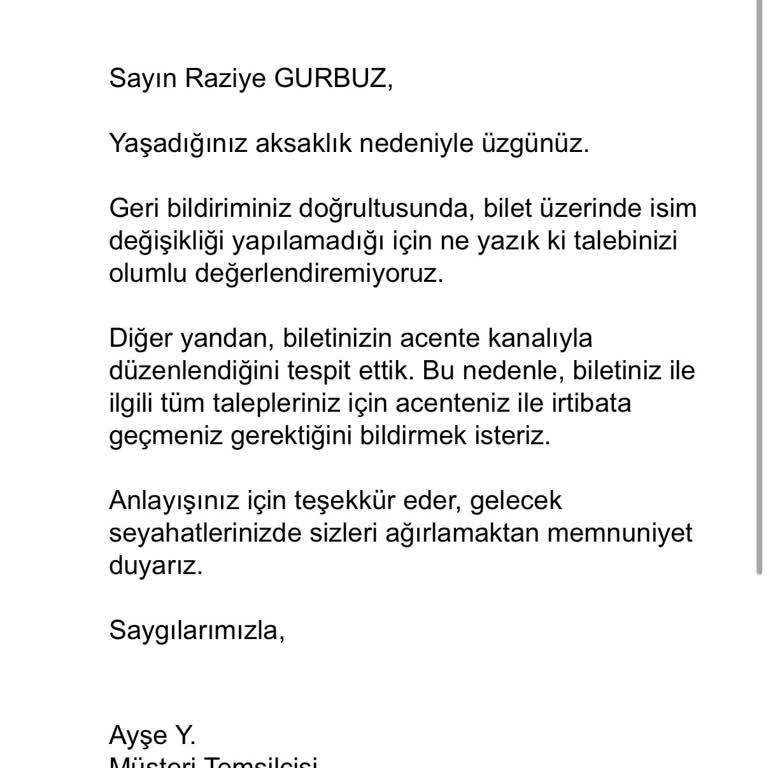 Yanlış Soyadı Nedeniyle Uçak Bileti Sorunu