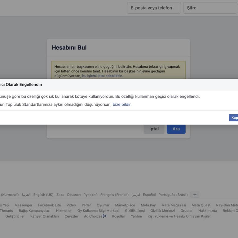 Facebook Hesabımın Geri Alınamaması Sorunu