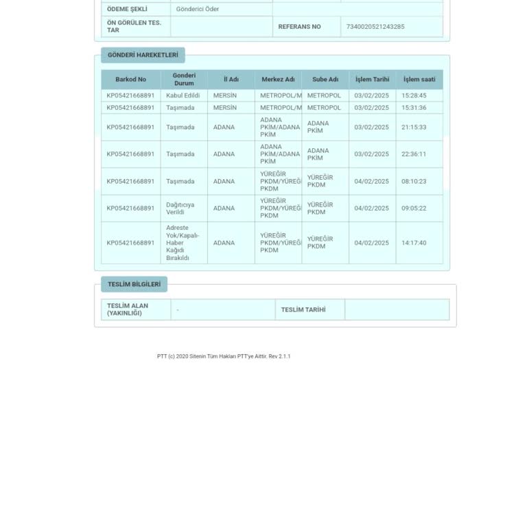 PTT Kargo Teslimatında Yanıltıcı Bilgilendirme Ve İletişim Sorunu