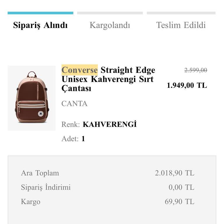 Converse.com'dan Alınan Çanta Teslim Edilmiyor