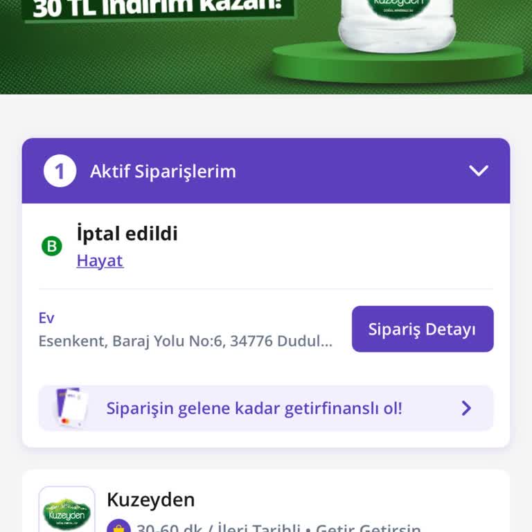 Getir'den Geciken Ve İptal Edilen Su Siparişi Sorunu