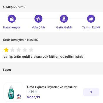 Yanlış Ürün Ve İade Talebi: Getir'den Çözüm Bekliyorum