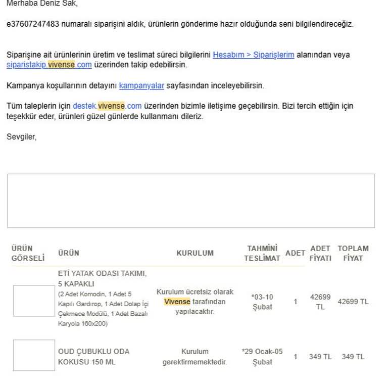 Vivense'nin Teslimat Sözünü Tutmaması Ve İlgisiz Müşteri Hizmetleri