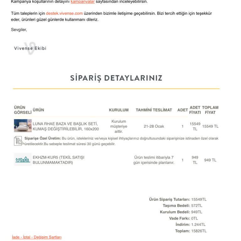 Vivense'den Teslimat Kabusu