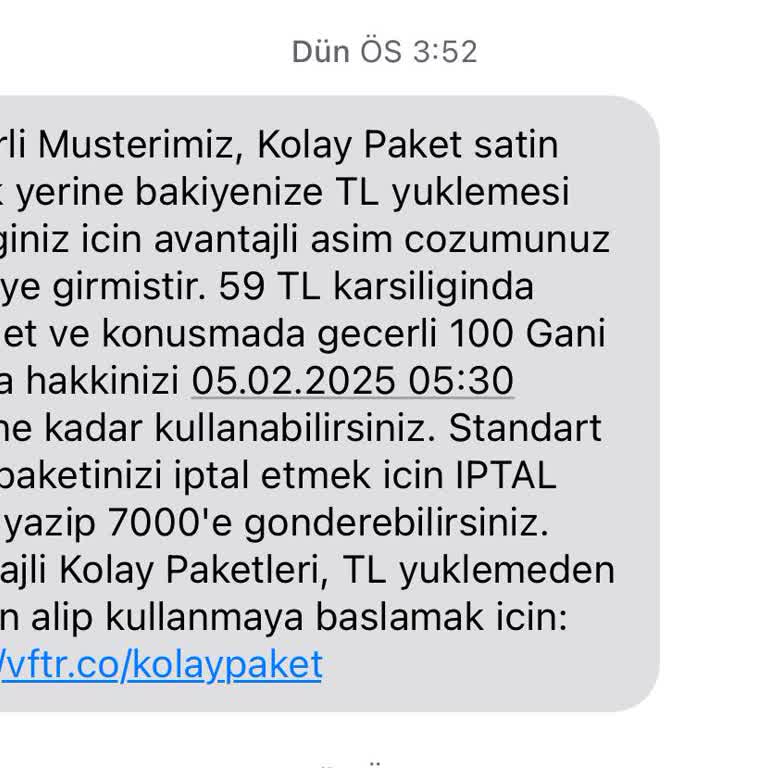 Vodafone Avantajlı Aşım Paketi Hakkında Bilgilendirme Eksikliği