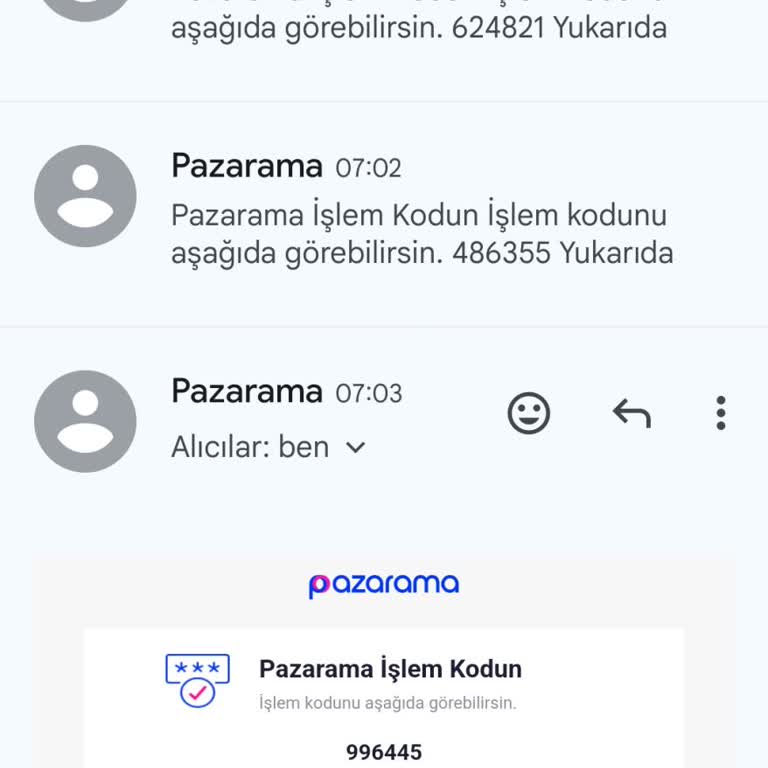 Pazarama.com'dan Bilgim Dışında Gelen İşlem Kodu