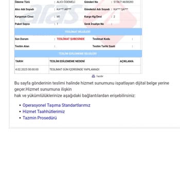Teslim Edilmeyen Kargo Ve Şube Teslimatı Sorunu