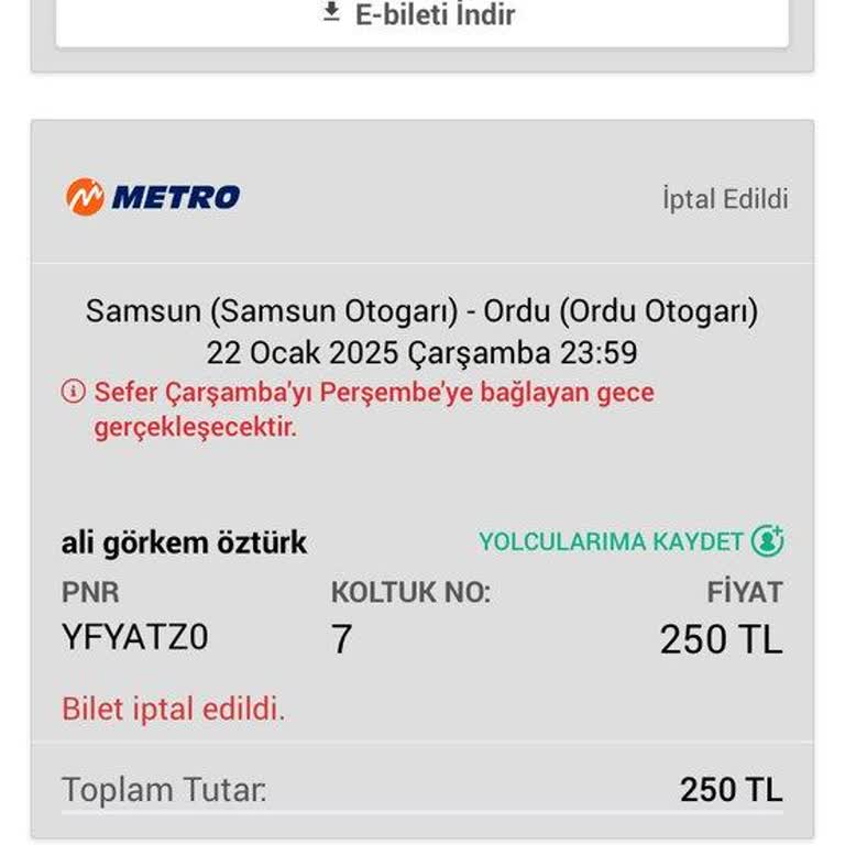 İptal Edilen Bilet Ve Geri Ödeme Sorunu