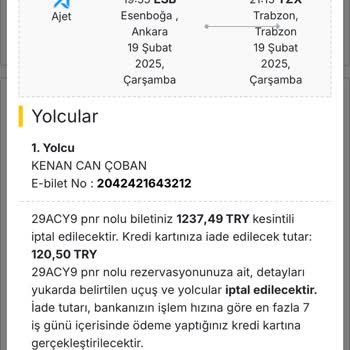 Ajet Bilet İptalinde Mağduriyet!