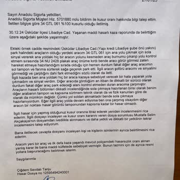 Anadolu Sigorta'nın Hatalı Kusur Kararı Müşteriyi Mağdur Ediyor