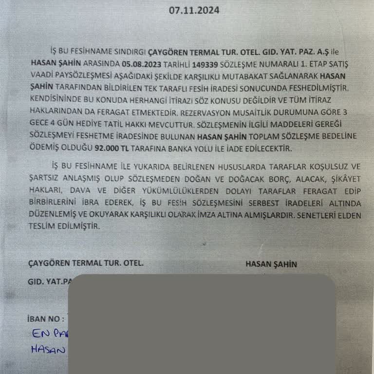 Laguna Thermal Sözleşme Feshi Ve Ödeme Sorunları