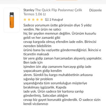 Trendyol'dan Aldığım Termosun Hasarlı Gelmesi Ve İade Sürecindeki Sorunlar