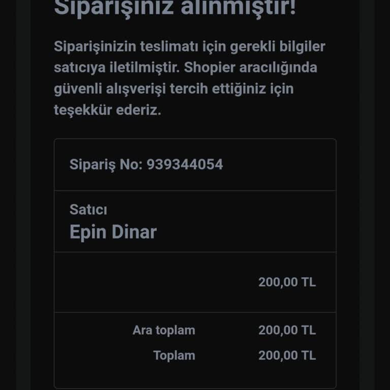 Epin Dinar Hesap Bilgilerini Göndermedi!
