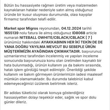 Adidas Ayakkabıda Üretim Hatası Ve Müşteri Memnuniyetsizliği