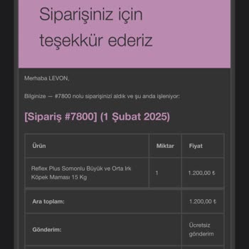 Reflex Köpek Maması Siparişinde Teslimat Sorunu
