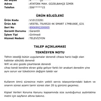 Vestel 75 İnç Televizyonun Garanti Sorunu Ve Müşteri Hizmetleri Mağduriyeti