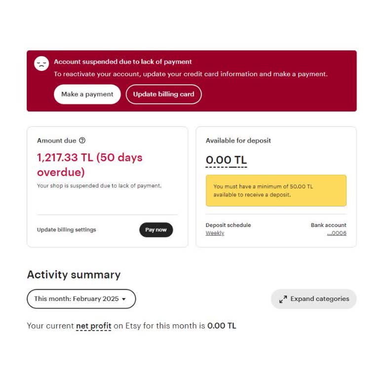 Etsy Charges Fees Despite No Sales & Blocks Account Exit
