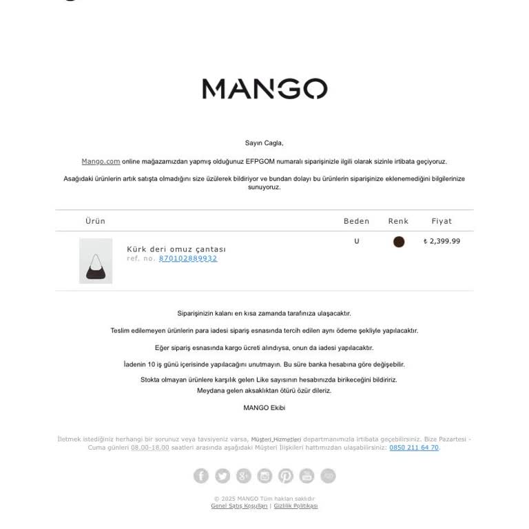 Mango'dan Online Alışverişte Stok Sorunu