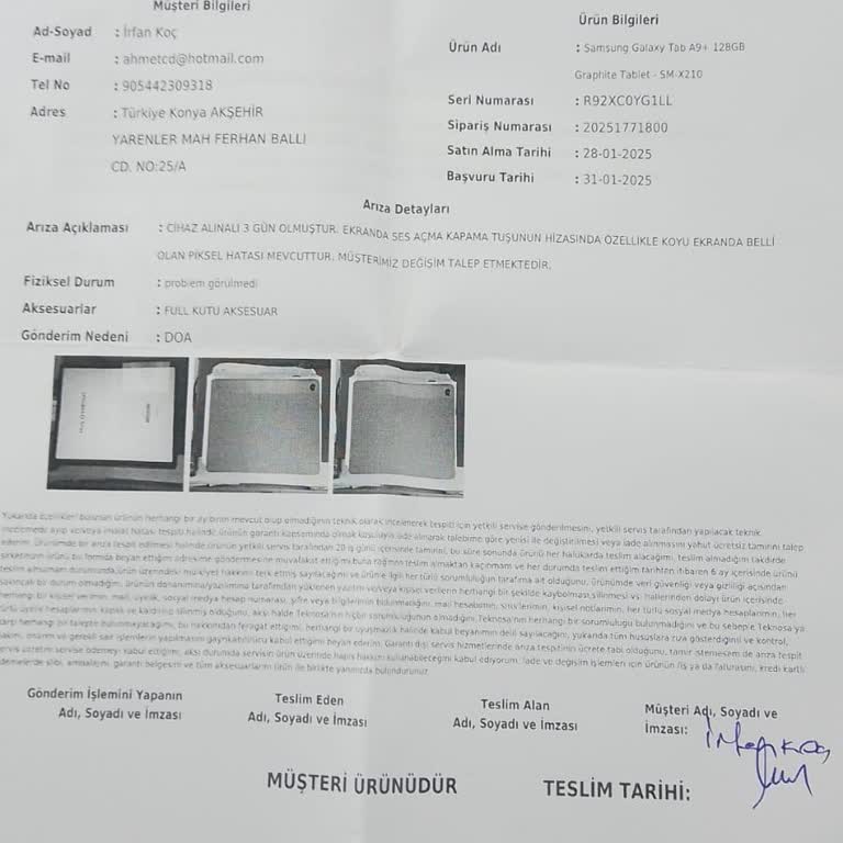 Ölü Piksel Sorunu Çözülemeyen Tablet