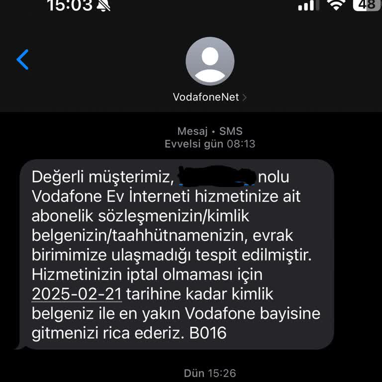 Vodafone Ev İnternetinde Kimlik Bilgisi Sorunu