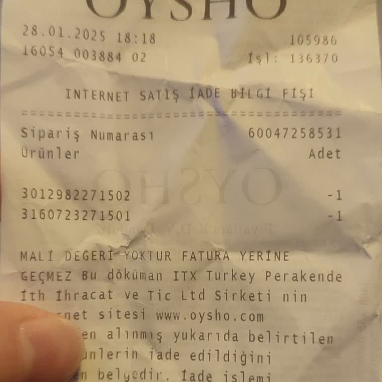 Oysho'da İade Sürecinde Yaşanan Sorunlar