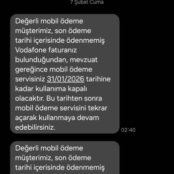 Vodafone'un Yanlış Fatura Bildirimi Ve Hizmet Kesintisi