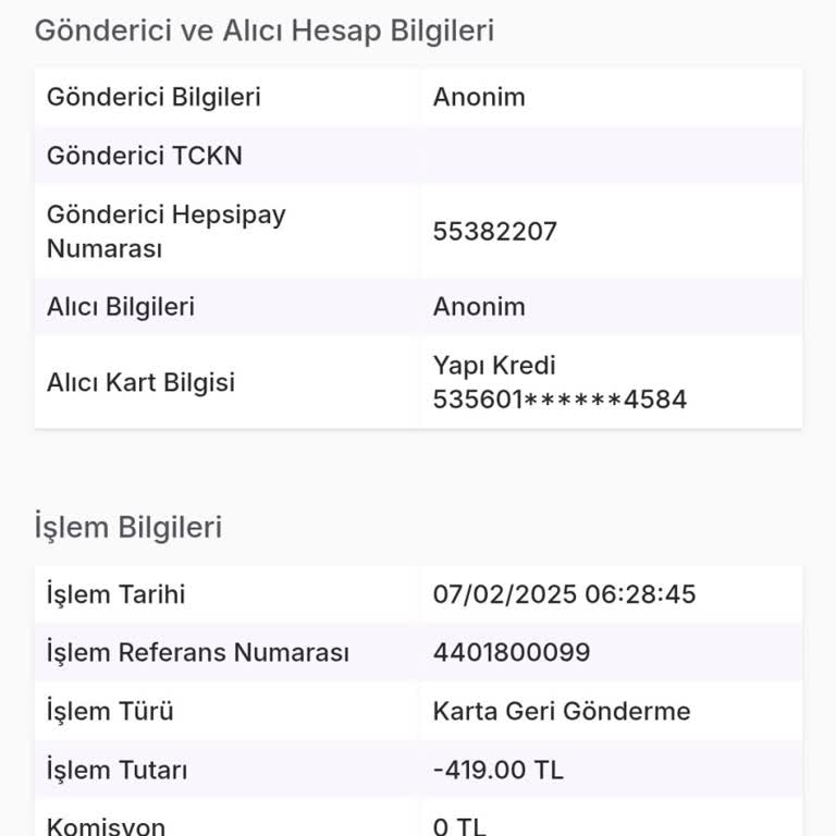 İade Sürecinde Yaşanan Sorun