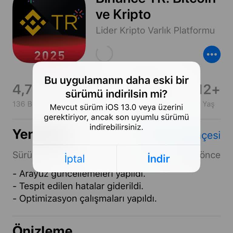 Binance TR İphone 6 Uygulama Sorunu