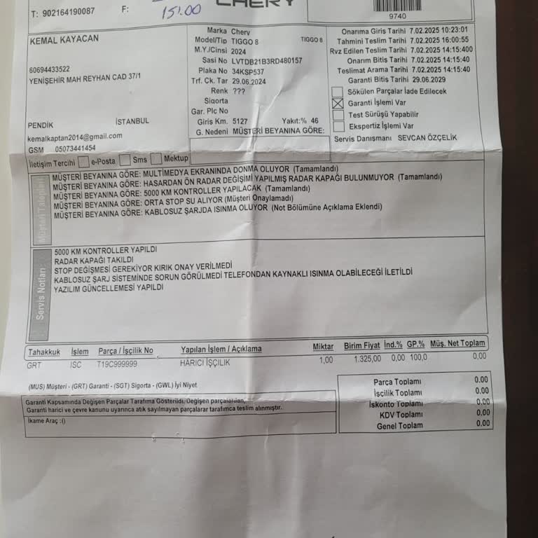 Chery Tiggo 8 Pro'da Su Alan Stop Lambası Sorunu