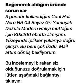 Cool HALI'dan Alınan Halıda Kalitesiz İplik Problemi