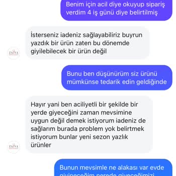 Zaina Butik'te Ürün Siparişi Sorunu
