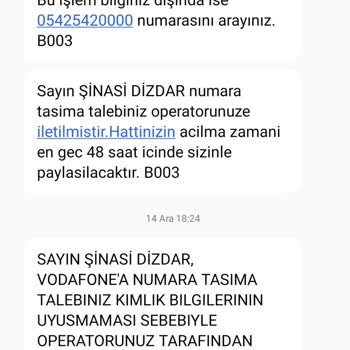 Vodafone Numara Taşıma Sürecinde Mağduriyet