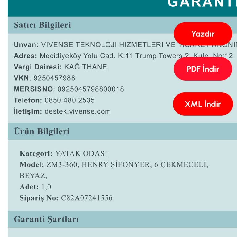 Vivense'den Gelen Hatalı Şifonyer Ve İletişim Sorunu