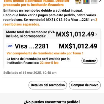 Reembolsos pendientes de Temu, solicito asistencia urgente