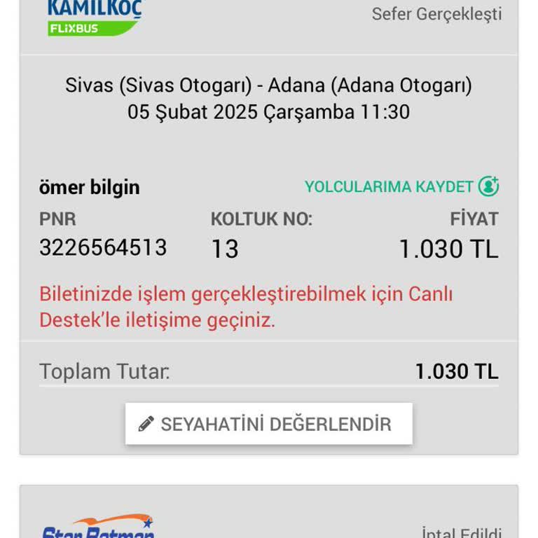 Bilet İptali Ve Para İadesi Sorunu