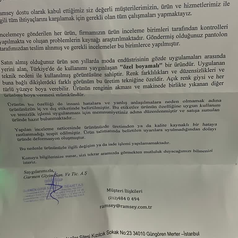 Ramsey'den Aldığım Pantolonun İadesi Kabul Edilmedi