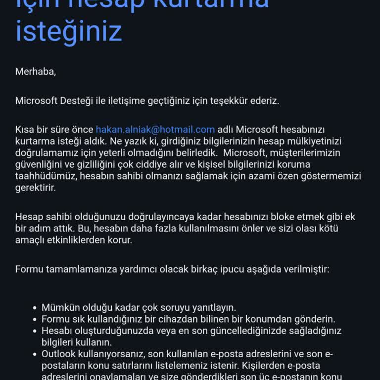 Microsoft Hesabına Erişim Sorunu Ve Güvenlik Doğrulama Problemi