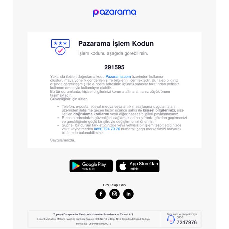 Pazarama İle İlgisiz İşlem Onay Mailleri