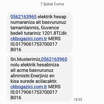CK Boğaziçi Elektrik Yanlış Yönlendirilmiş Mesajlar