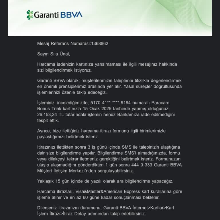 Garanti Bankası'nda İade İşlemi Sorunu: Booking.com Rezervasyon İptali