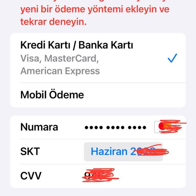 Apple Hesabında Kredi Kartı Güncelleme Sorunu