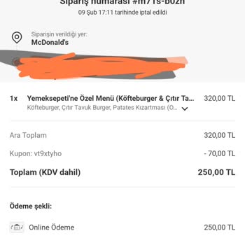 Yemeksepeti Ve McDonald's Sipariş İptali Mağduriyeti